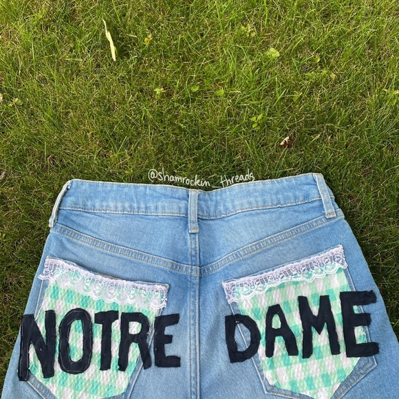 Notre Dame patchwork lace gingham denim jean mini skirt - Picture 10 of 10